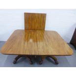 Mahogany twin pedestal dining table with an extra leaf, 73 x 170cm