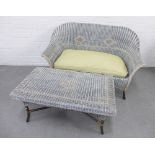 Pale blue rattan furniture to include a two seater, pair of chairs and a table (4)