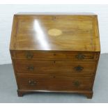 19th century mahogany bureau, the fall front opening to reveal a fitted interior with pull out