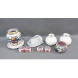 Collection of Poole Pottery to include a pair of white glazed ovoid vases, butte dish, egg cups