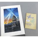 WWII Scene of St Pauls, gouache, circa 1980, in amount but unframed, 18 x 28cm, and a cigarette card