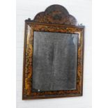 Dutch floral marquetry mirror with cushion frame and rectangular plate, having a scrolling