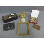 Mixed lot to include a papier mache and abalone blotter, opine slides box, vintage jigsaw, gilt