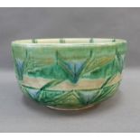 Pilkingtons Royal Lancastrian bowl by Gladys Rogers & E.T.Radford, with green swirling pattern and