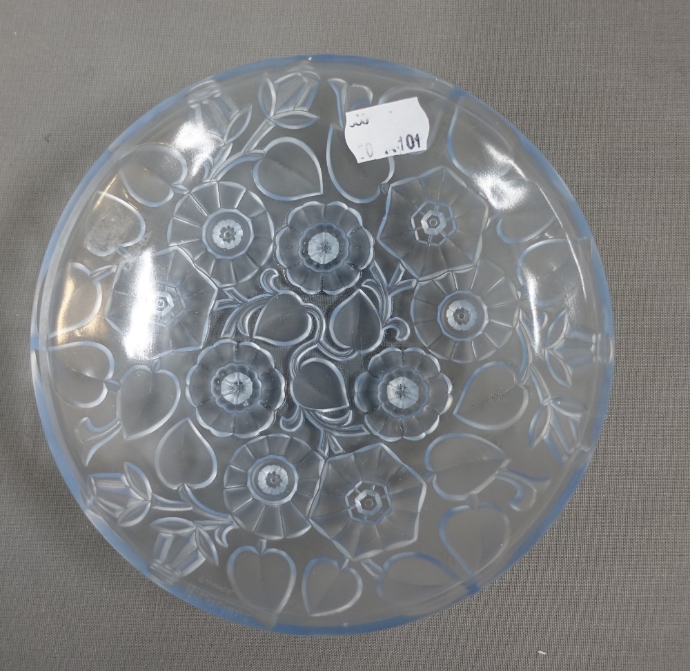 Lalique style blue glass dish with stylised flowers, art glass bowl and a Carlton Ware lemon dish, - Image 2 of 2