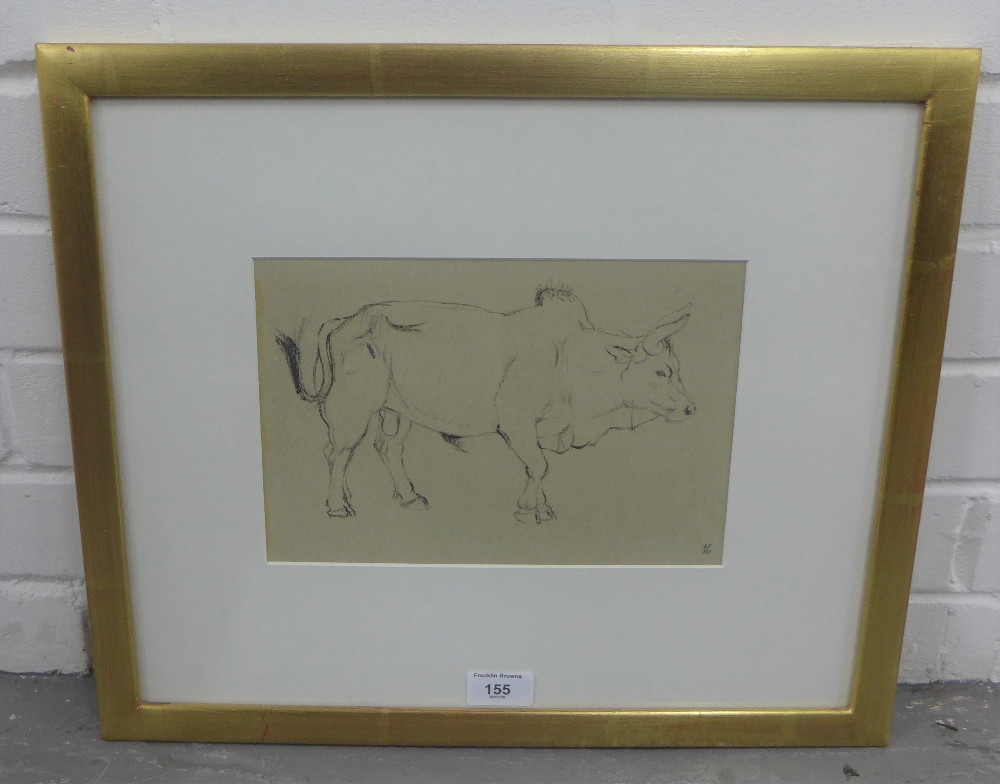 Alexander Fraser, (Scottish b.1940) Nepalese Bull, Ink on paper, signed with initials and dated '00, - Image 2 of 3