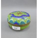 Cloisonne pot and cover with a dragon pattern, of circular form, 13cm diameter