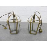A pair of Besselink & Jones brass hall lanterns with glazed panels, 34 x 23cm (2)