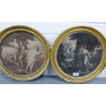 Pair of engraved prints, under glass within circular giltwood frames, 35cm diameter overall (2)