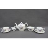 Aynsley Wild Violets porcelain breakfast set comprising teapot, cream jug, sugar bowl, two cups