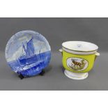 Royal Stafford yellow glazed planter and a blue and white Delft pattern plate (2)