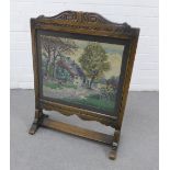 Oak framed fire screen with tapestry panel, 77 x 56cm