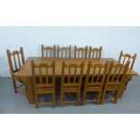 Contemporary Arts & Crafts style oak dining suite comprising a Trencher table with solid rectangular