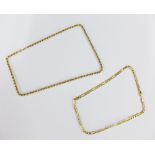 9ct gold flat mariner link chain necklace and a 9ct gold rope twist chain necklace, approx 15g (2)