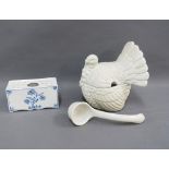 Isis blue and white pottery flower posy brick together with a whit glazed bird tureen and ladle