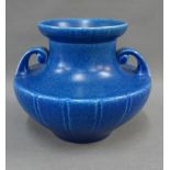 Royal Lancastrian lapis glazed vase, with scroll handles, with hairline crack, 13cm high