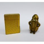St Dupont of Paris, gold plated lighter and a brass Frog vesta (2)
