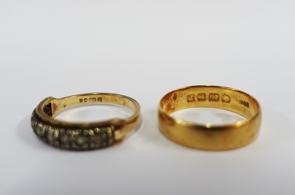 18ct gold wedding band and a 9ct gold diamond set half hoop eternity ring (2) - Image 3 of 3