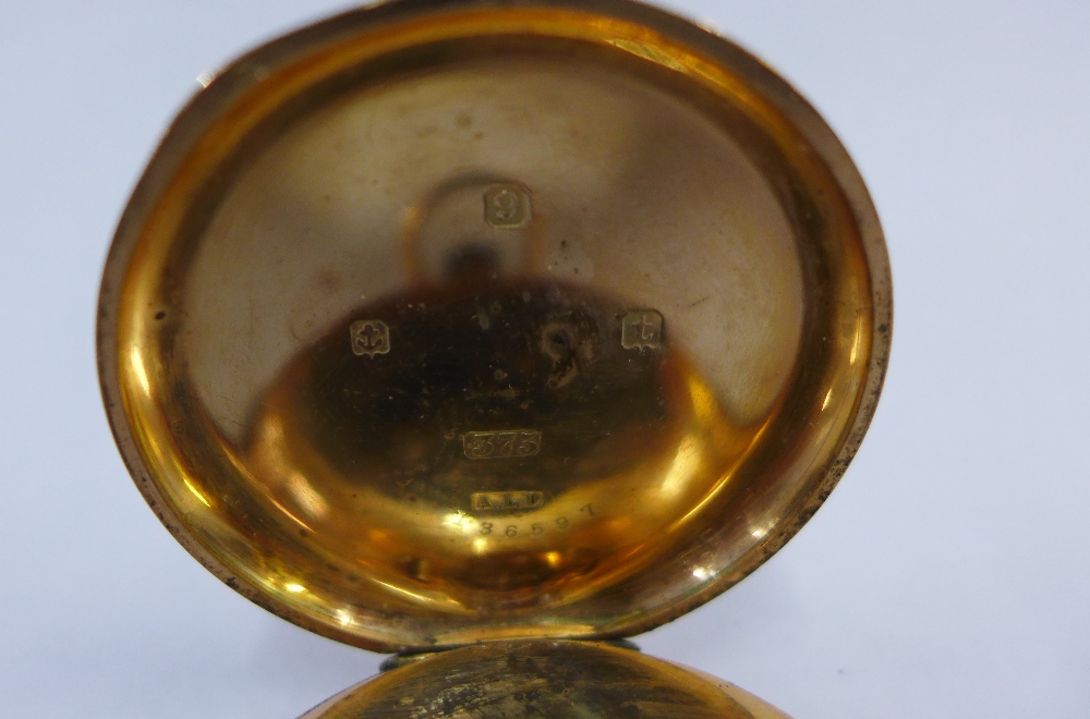 9ct gold Elgin full hunter pocket watch, case numbered 136597, together with a citrine fob in a - Image 3 of 3