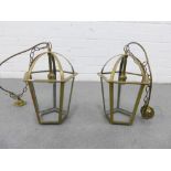 A pair of Besselink & Jones brass hall lantern lights with glazed panels, 34 x 23cm (2)