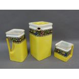 The Cube, Art Deco teaset, comprising teapot, sugar bowl and milk jug, Reg No 693783, (hairline to