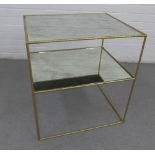 Contemporary brass and glass two tier side table, 60 x 56cm