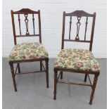 Pair of Edwardian side chairs with floral upholstered seats, 92)