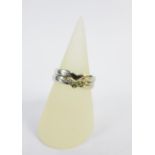 9ct white gold diamond set ring and wedding band, UK rings size P