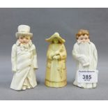 Royal Worcester blush ivory porcelain candle snuffer - The Nun and two other porcelain figural