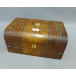 Walnut and Tunbridge ware writing box with a hinged lid and fold out slope, 35 x 23cm