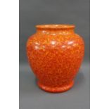 Pilkingtons Royal Lancastrian mottled orange glazed baluster vase, impressed factory marks and