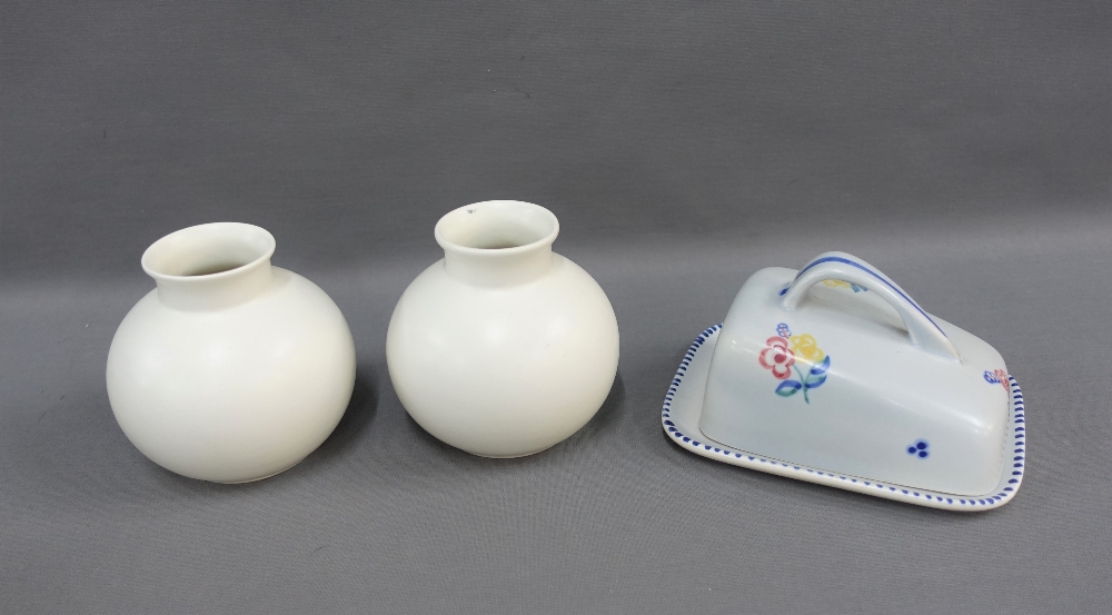 Collection of Poole Pottery to include a pair of white glazed ovoid vases, butte dish, egg cups - Image 3 of 4