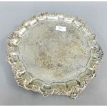 George IV silver salver, John & Thomas Settle, Sheffield 1828, foliate engraved within a shell and