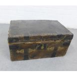 Leather covered trunk / chest with brass studs and metal bound, with a void interior, with iron ring