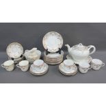 19th century white glazed porcelain teaset with gilt highlights, approx 38 items