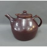 Geoffrey Whiting (1919 - 1988) tenmoku glazed stoneware teapot, impressed monograms, 16cm high