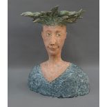 Sarah Honeyman (Scottish Contemporary) studio pottery vase of a mans head with a detachable leaf