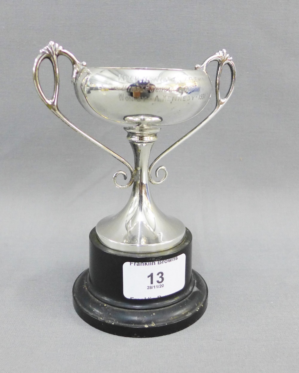 George V silver twin handled trophy cup, Birmingham 1931