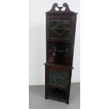 Floor standing mahogany corner cabinet with glazed cupboard door, 197 x 60cm