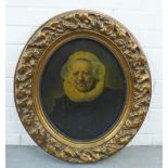 After Rembrandt, an oval print in a faux giltwood frame, size overall 60 x 70cm