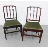 Pair of 19th mahogany framed side chairs with vertical splat backs, upholstered seats and square