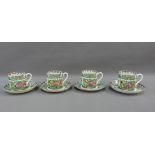 Set of four Chinese famille rose coffee cans and saucers (8)