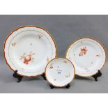 Royal Copenhagen porcelain dinner plates, side plates and smaller plate, printed factory marks and