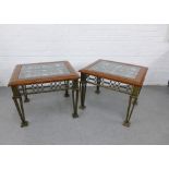 Modern pair of brass and glass lamp tables, 44 x 131cm (2)