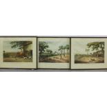 Three coloured Hunting and Shooting prints, in glazed Hogarth frames, 57 x 47cm (3)