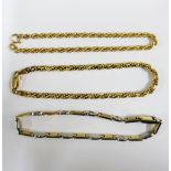 Three 9ct gold bracelets to include two rope twist and one bi-colour bracelet (3)