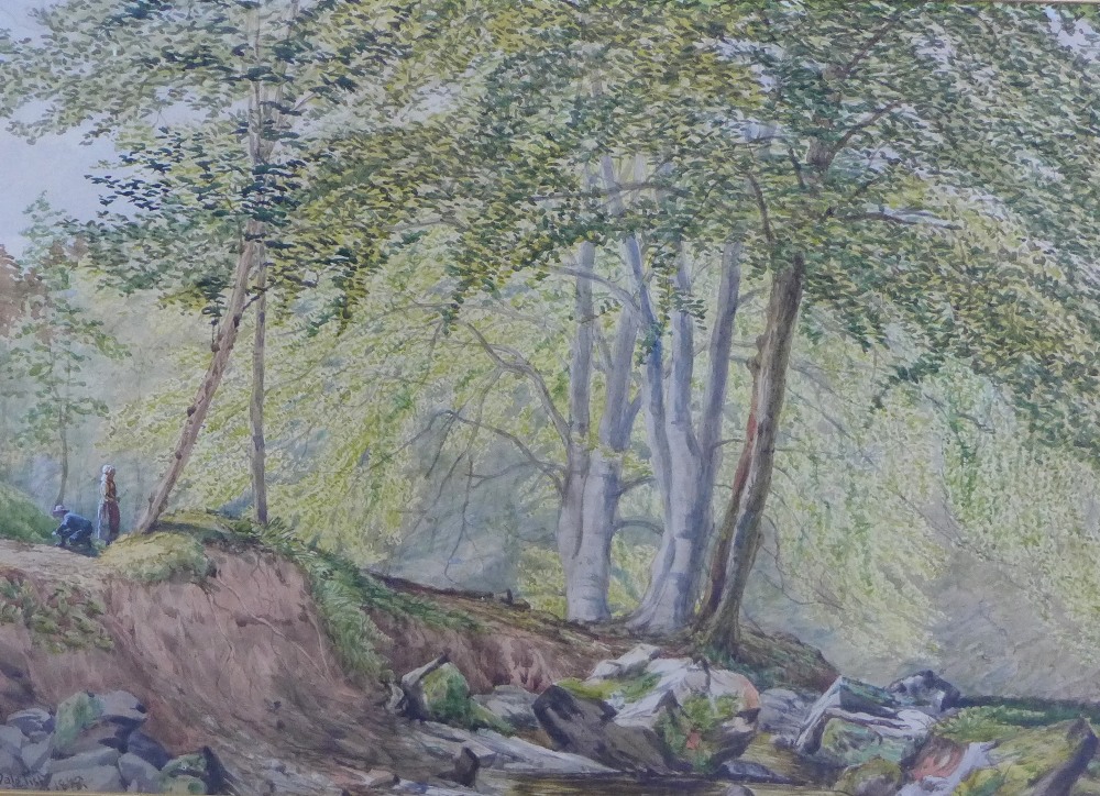 Dalglish, Woodland Scene with figures, watercolour, singed and dated 1878, framed under glass, 48