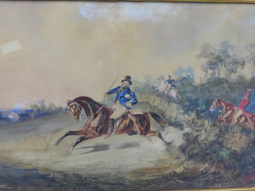 The Hunt, watercolour, signed indistinctly, frame under glass, 54 x 38cm