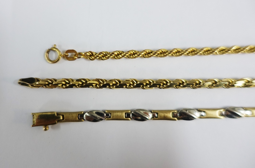 Three 9ct gold bracelets to include two rope twist and one bi-colour bracelet (3) - Image 2 of 2