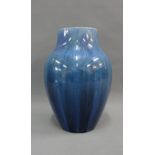 Pilkingtons Royal Lancastrian blue crystalline glazed vase with impressed factory marks and number